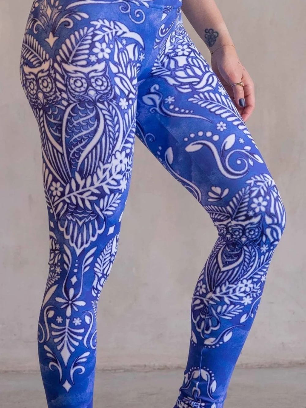Eagle Rock Werkshop Blue & White Owl Print High-Waist Leggings